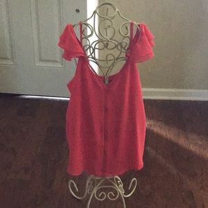 Ladder trim cold shoulder blouse